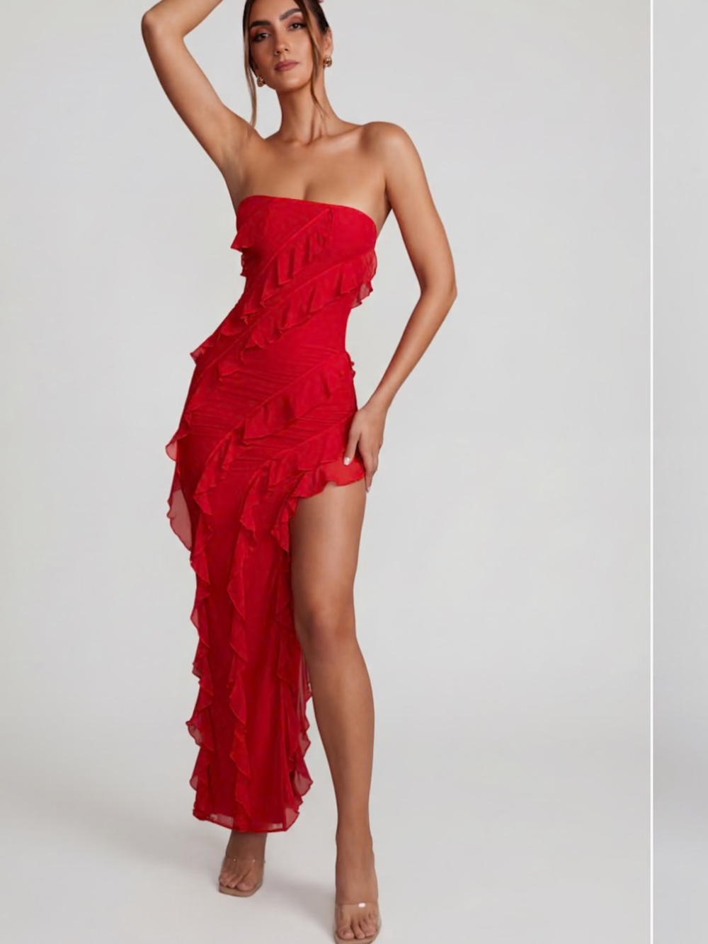 Oh Polly Strapless Red Ruffle High-Low Dress